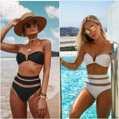 V-neck Mesh Bikini with Split Design - Trendy Mix