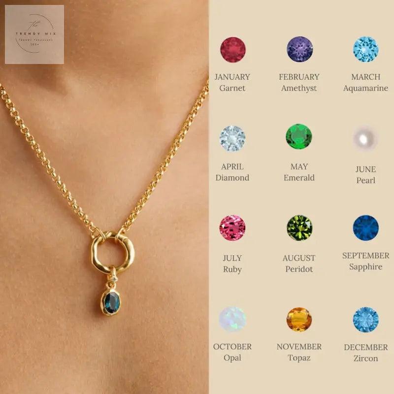 Twelve Birthstone Love Pendant Necklace in Stainless Steel - Moonstone Jewelry Gift for Women - Trendy Mix