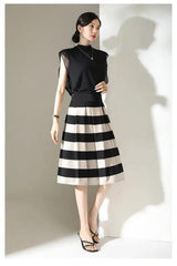 Striped Minimalist Stitching Fashion Pleated A- Line Skirt - Trendy Mix