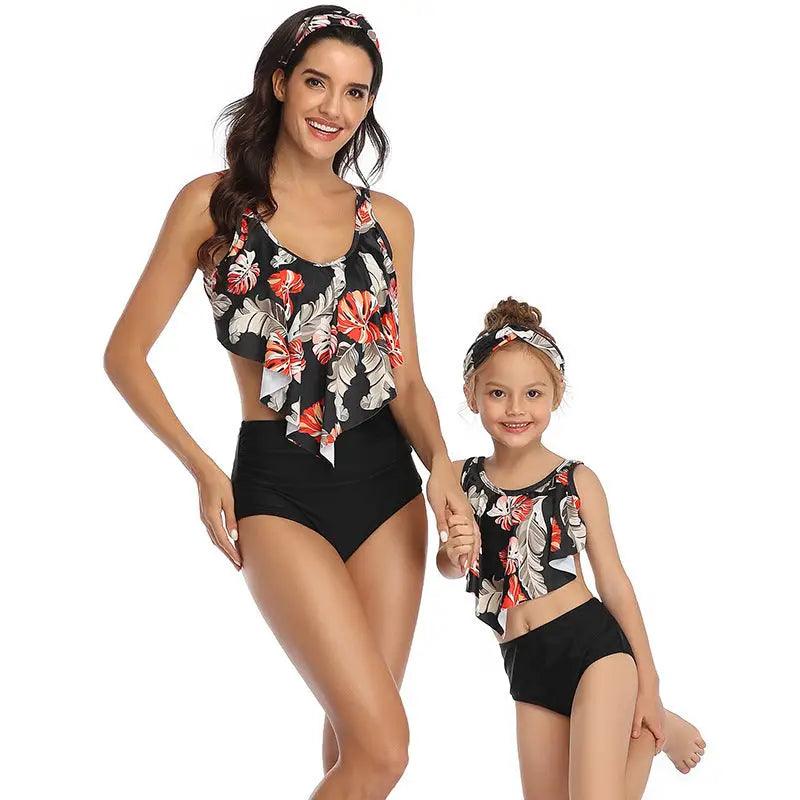 Chic Matching Parent-Child Swimwear Set for Beach Fun - Trendy Mix