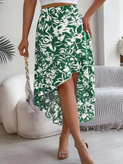 Summer Flower Ruffled Mid-length Irregular Skirt - Trendy Mix