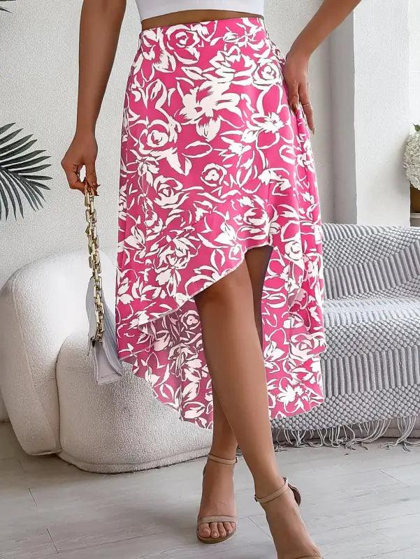 Summer Flower Ruffled Mid-length Irregular Skirt - Trendy Mix