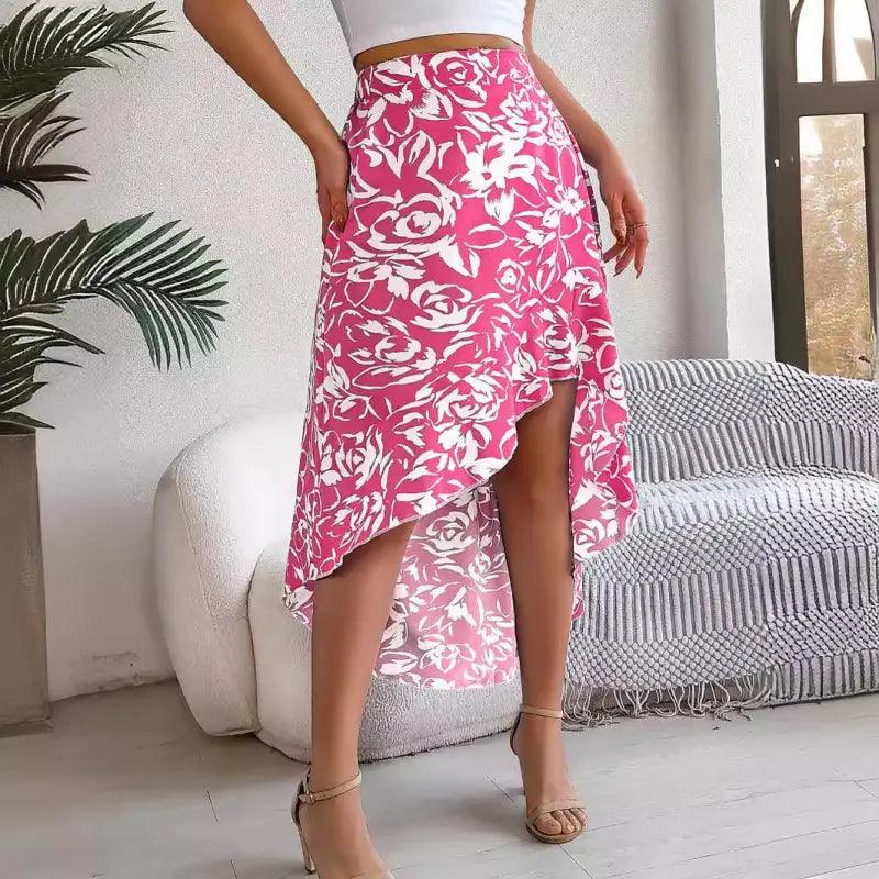 Summer Flower Ruffled Mid-length Irregular Skirt - Trendy Mix