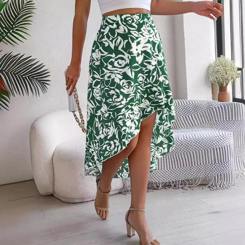 Summer Flower Ruffled Mid-length Irregular Skirt - Trendy Mix