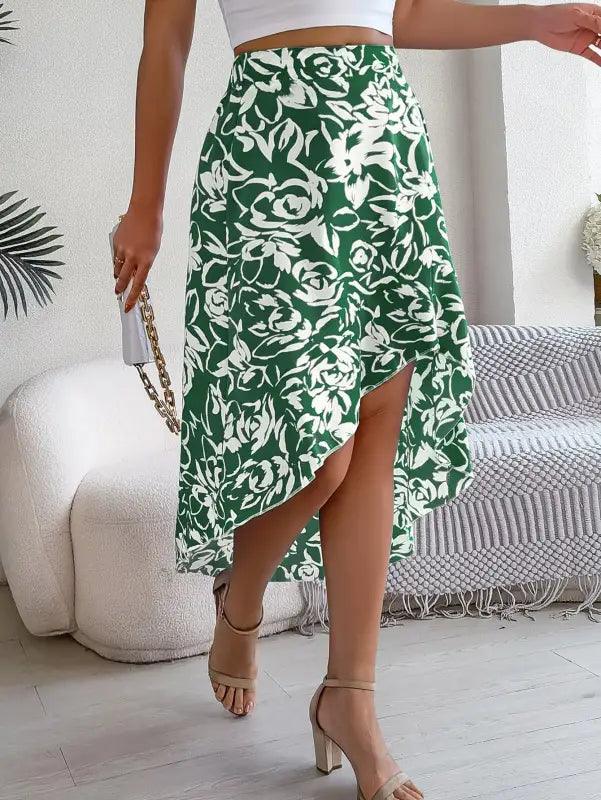 Summer Flower Ruffled Mid-length Irregular Skirt - Trendy Mix