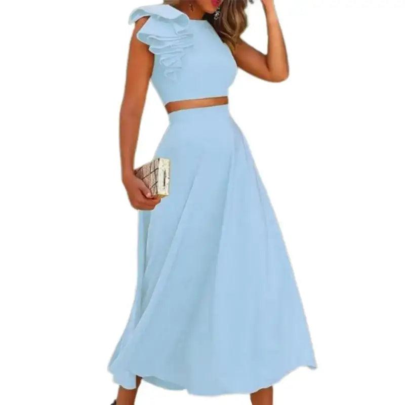 Summer Long Dress Sets Women Two Piece Set Holiday Sexy Tops And Yellow Skirt Suit Boho Off Shoulder Dress Vestido De Mujer - Trendy Mix