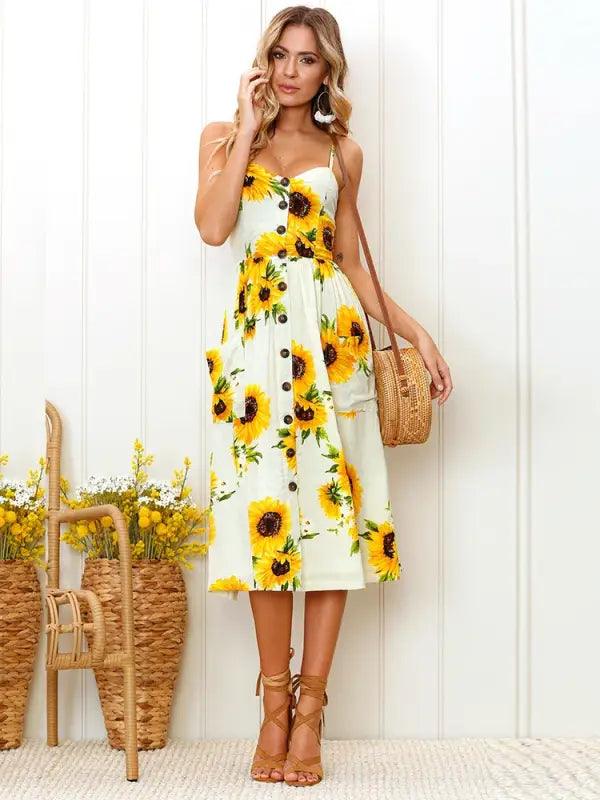 Sun-kissed Sunflower Midi Dress - Trendy Mix