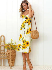 Sun-kissed Sunflower Midi Dress - Trendy Mix