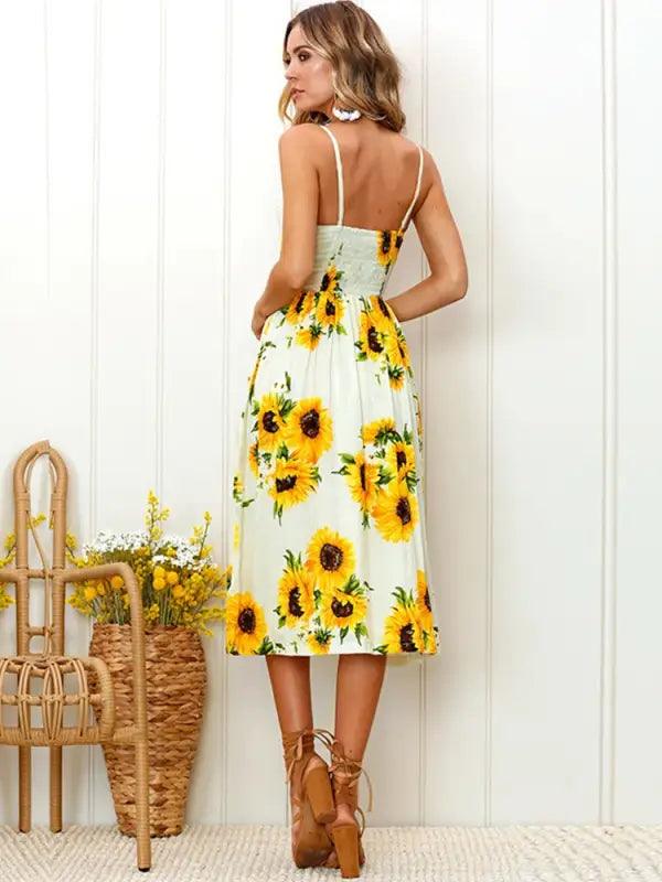 Sun-kissed Sunflower Midi Dress - Trendy Mix