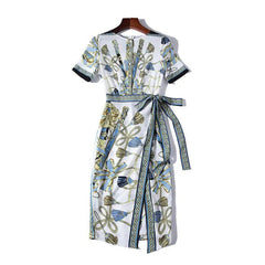 Temperament Printed Color Dress Waist-controlled Lace-up - Trendy Mix