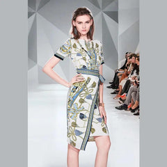 Temperament Printed Color Dress Waist-controlled Lace-up - Trendy Mix