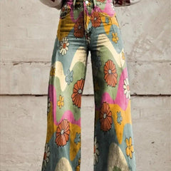 Thin Faux Denim Wide-leg Pants - Trendy Mix