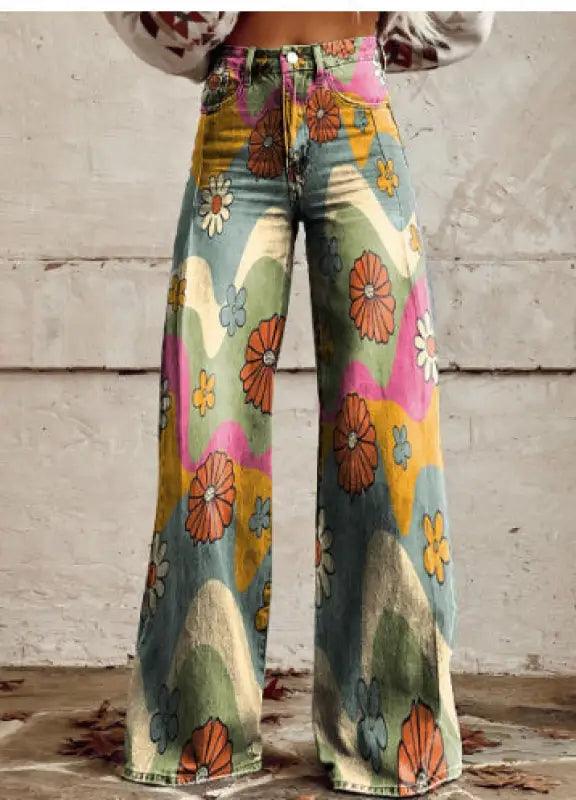 Thin Faux Denim Wide-leg Pants - Trendy Mix