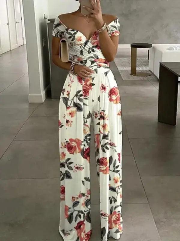 Chic One-Shoulder Printed Jumpsuit for Women - Trendy Mix