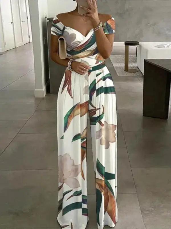 Chic One-Shoulder Printed Jumpsuit for Women - Trendy Mix