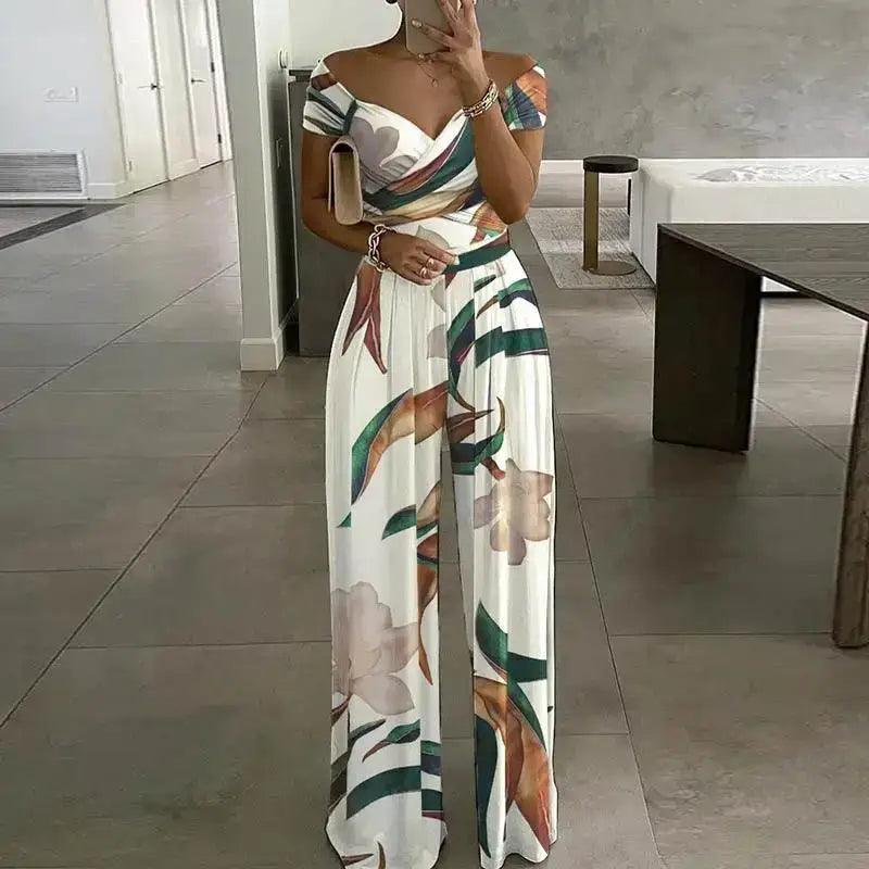 Chic One-Shoulder Printed Jumpsuit for Women - Trendy Mix