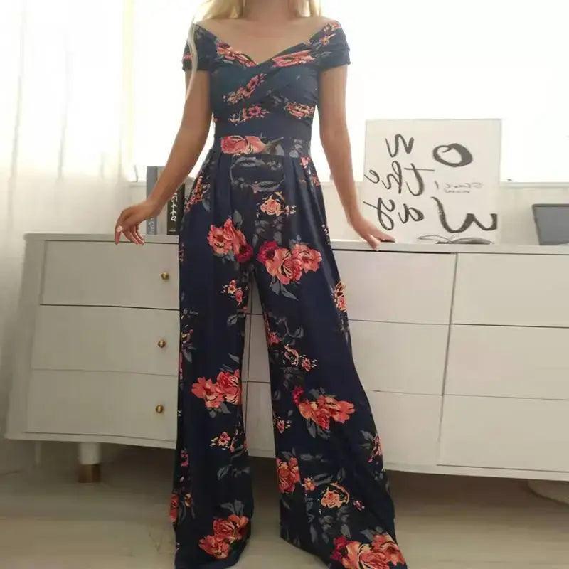 Chic One-Shoulder Printed Jumpsuit for Women - Trendy Mix