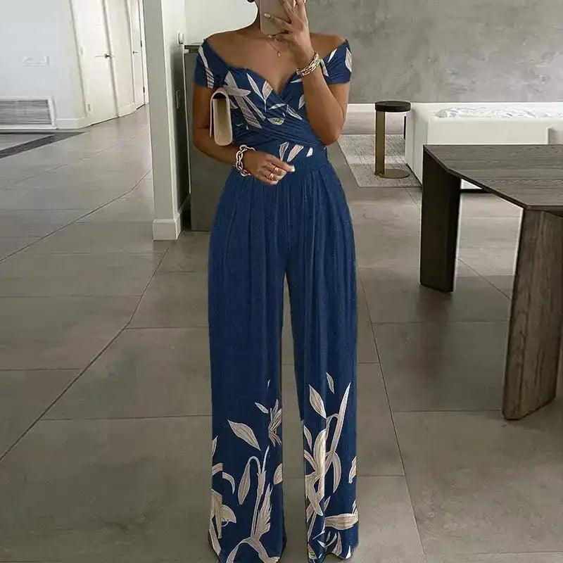 Chic One-Shoulder Printed Jumpsuit for Women - Trendy Mix