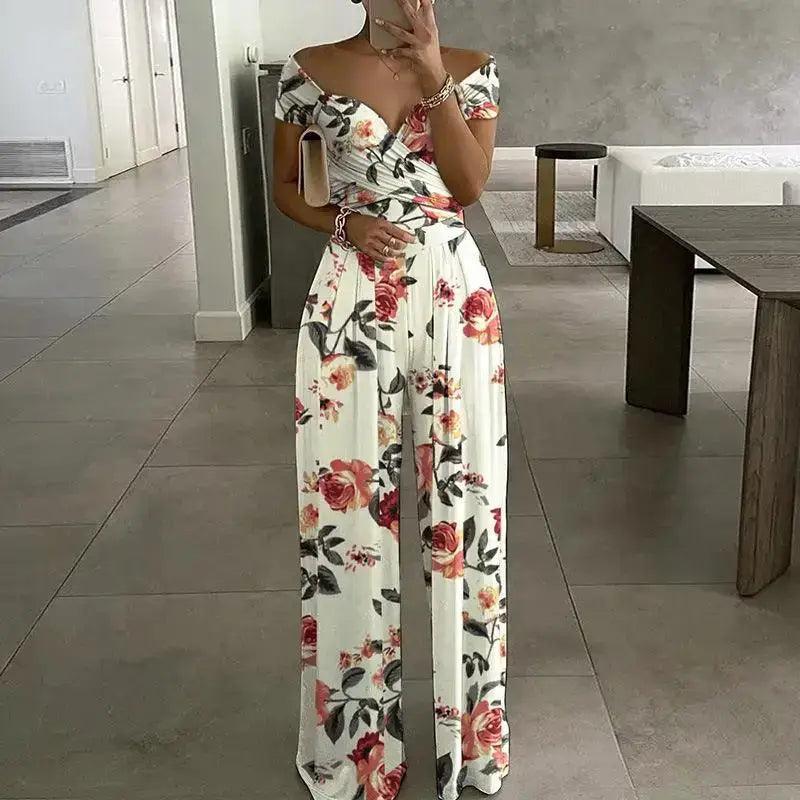 Chic One-Shoulder Printed Jumpsuit for Women - Trendy Mix