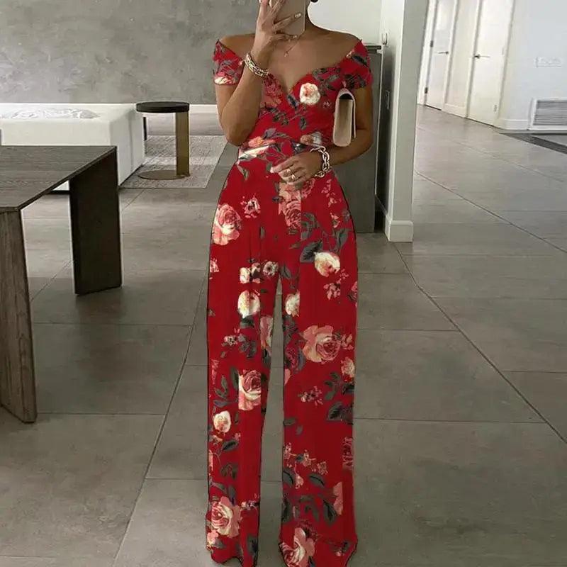 Chic One-Shoulder Printed Jumpsuit for Women - Trendy Mix