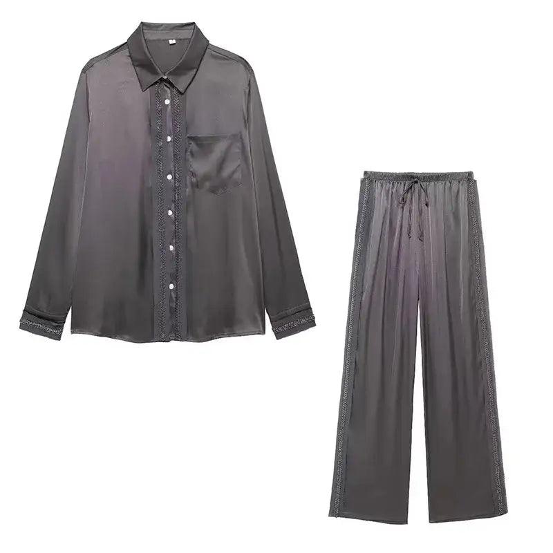 Vintage Beading Shirt And Pants Set - Trendy Mix