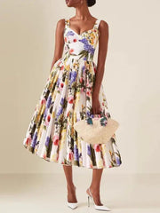 Vintage Floral Off-the-shoulder Halter Dress - Trendy Mix