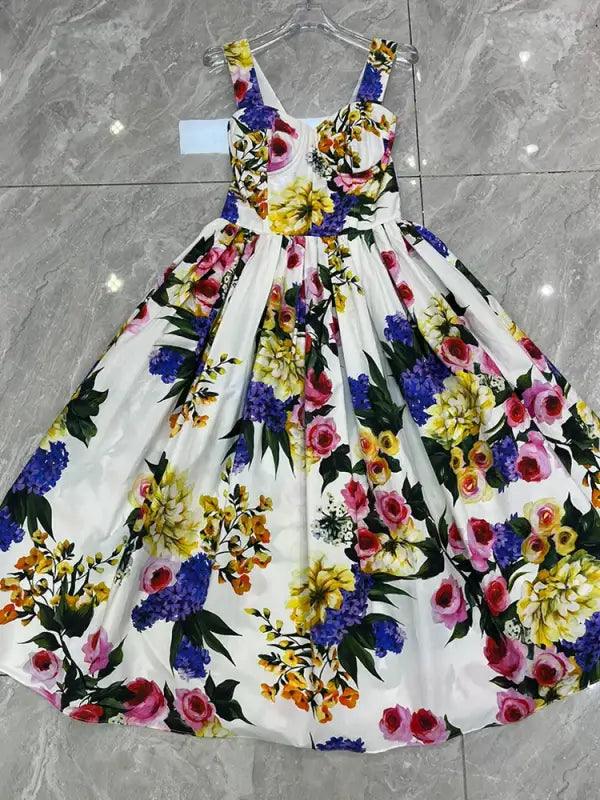 Vintage Floral Off-the-shoulder Halter Dress - Trendy Mix