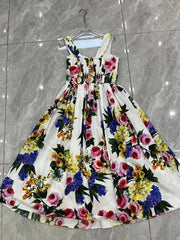 Vintage Floral Off-the-shoulder Halter Dress - Trendy Mix