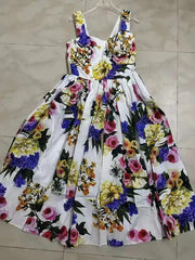 Vintage Floral Off-the-shoulder Halter Dress - Trendy Mix