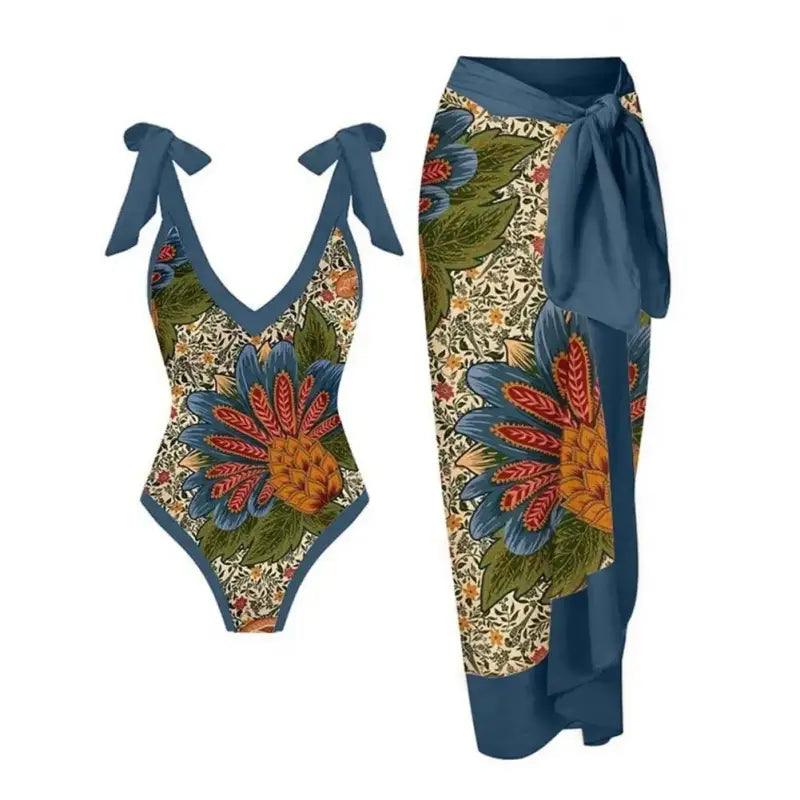 Bohemian Floral High Waist One Piece Swimsuit for Women - Designer Swimwear - Trendy Mix