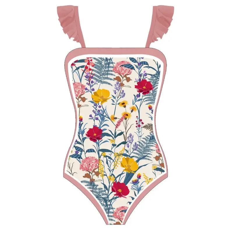 Bohemian Floral High Waist One Piece Swimsuit for Women - Designer Swimwear - Trendy Mix