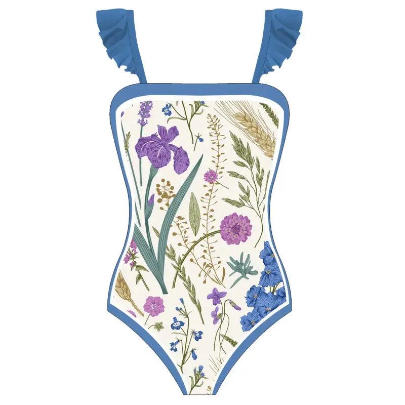 Bohemian Floral High Waist One Piece Swimsuit for Women - Designer Swimwear - Trendy Mix