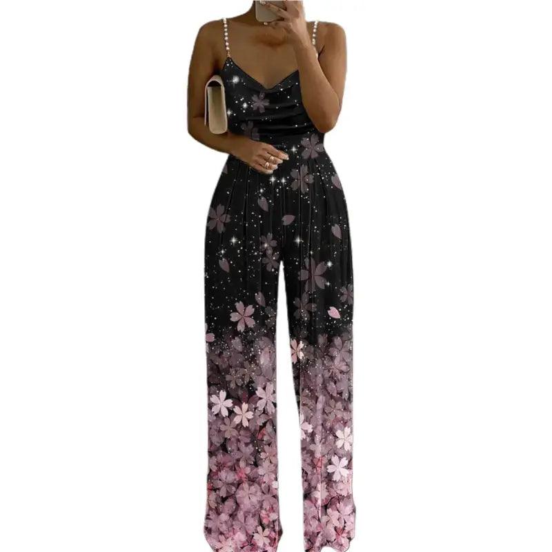 Chic Floral One-Shoulder Sleeveless Jumpsuit for Women - Trendy Mix