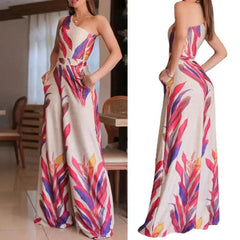 Chic Floral One-Shoulder Sleeveless Jumpsuit for Women - Trendy Mix