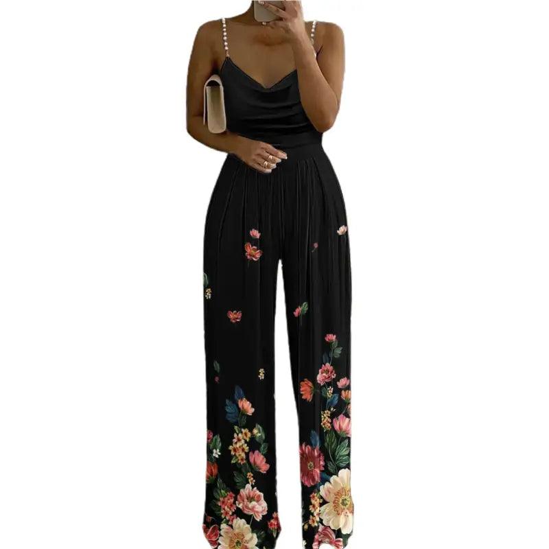 Chic Floral One-Shoulder Sleeveless Jumpsuit for Women - Trendy Mix