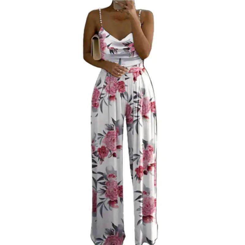 Chic Floral One-Shoulder Sleeveless Jumpsuit for Women - Trendy Mix