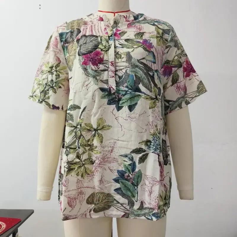 Women Printed Top Floral Print Retro Blouse Casual O-neck Tee Shirt Loose Fit Women’s Summer Tops Long Sleeve Women Tee - Trendy Mix