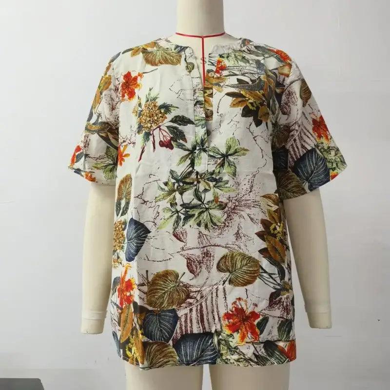 Women Printed Top Floral Print Retro Blouse Casual O-neck Tee Shirt Loose Fit Women’s Summer Tops Long Sleeve Women Tee - Trendy Mix