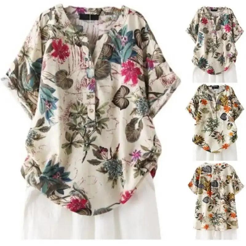 Women Printed Top Floral Print Retro Blouse Casual O-neck Tee Shirt Loose Fit Women’s Summer Tops Long Sleeve Women Tee - Trendy Mix