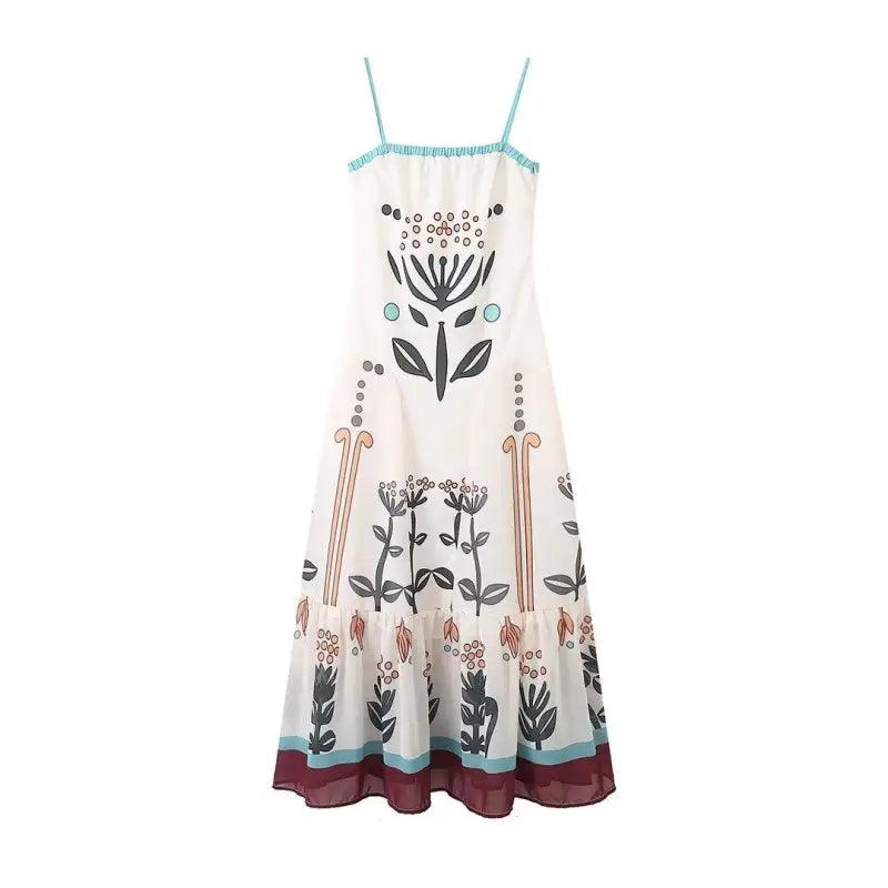 Women’s Chiffon Printed Sling Flower Embroidery Dress - Trendy Mix