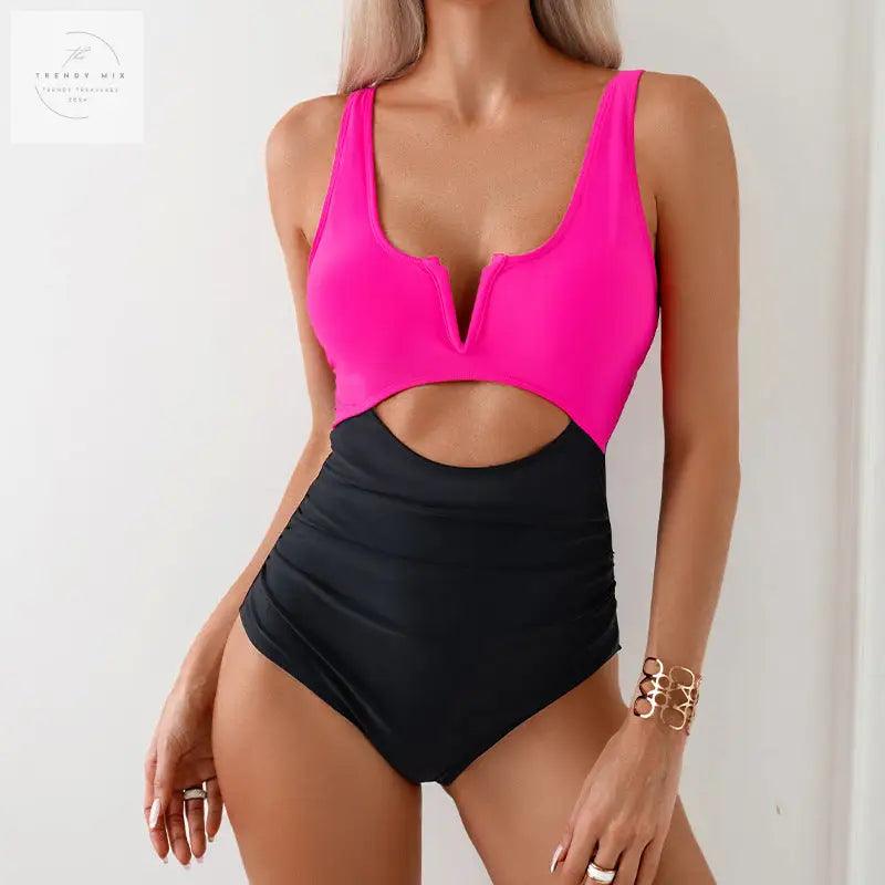 Color-Blocked Women's One-Piece Swimsuit in Multiple Shades - Trendy Mix