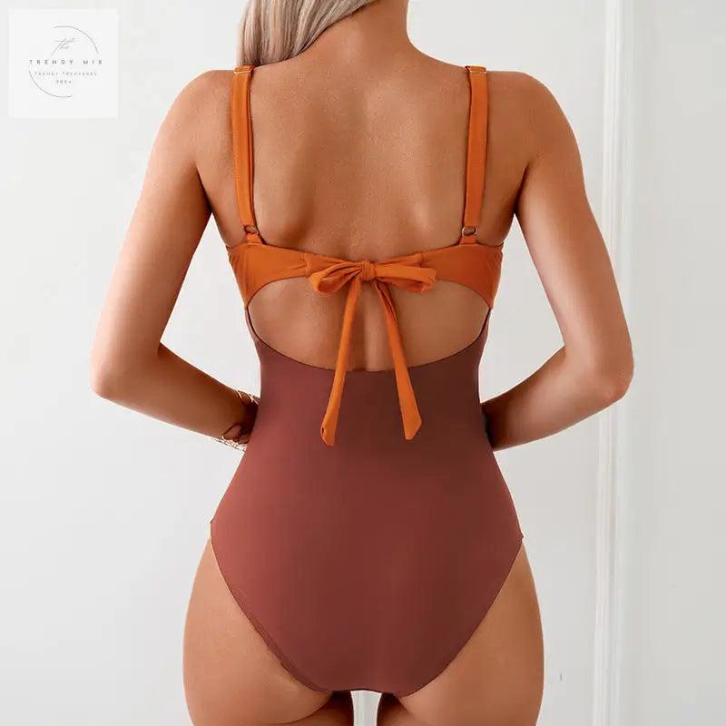 Color-Blocked Women's One-Piece Swimsuit in Multiple Shades - Trendy Mix