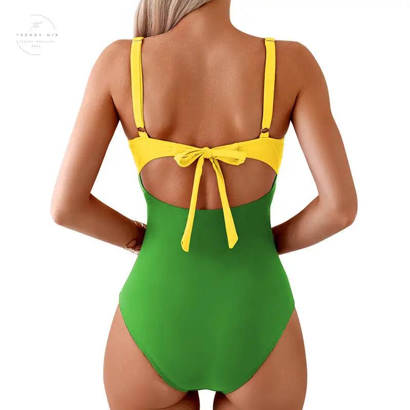 Color-Blocked Women's One-Piece Swimsuit in Multiple Shades - Trendy Mix