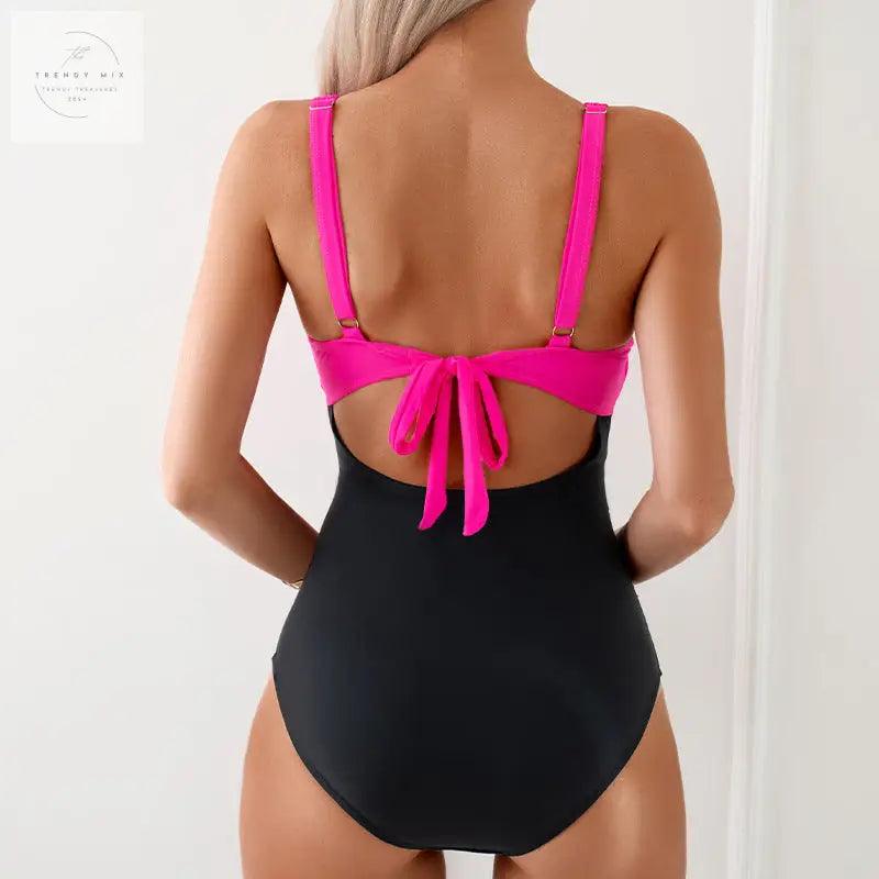 Color-Blocked Women's One-Piece Swimsuit in Multiple Shades - Trendy Mix