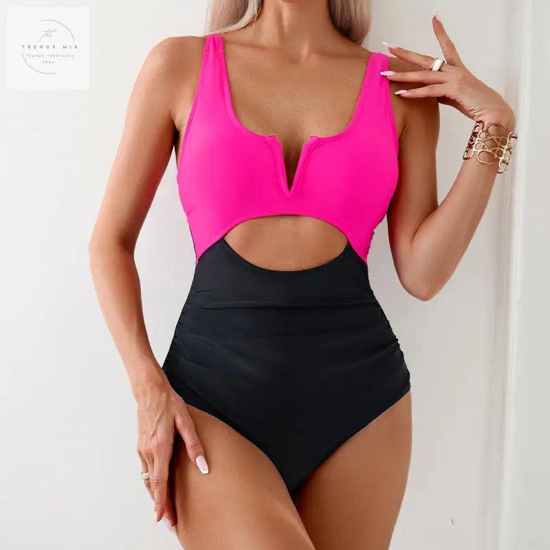 Color-Blocked Women's One-Piece Swimsuit in Multiple Shades - Trendy Mix