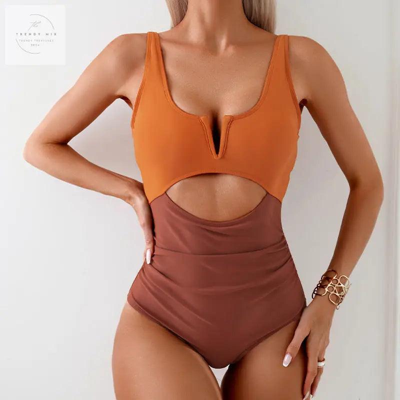 Color-Blocked Women's One-Piece Swimsuit in Multiple Shades - Trendy Mix