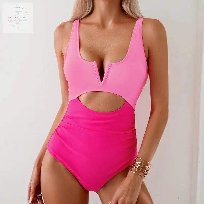 Color-Blocked Women's One-Piece Swimsuit in Multiple Shades - Trendy Mix