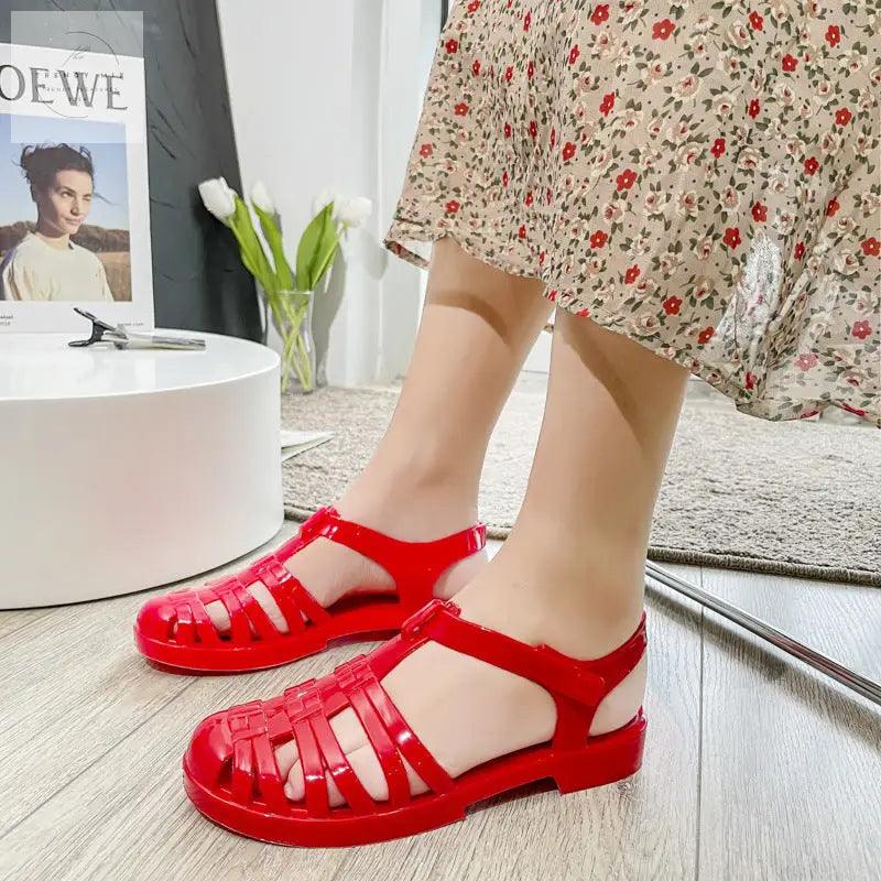 Women’s Retro Transparent Jelly Flats with Buckle - Trendy Mix