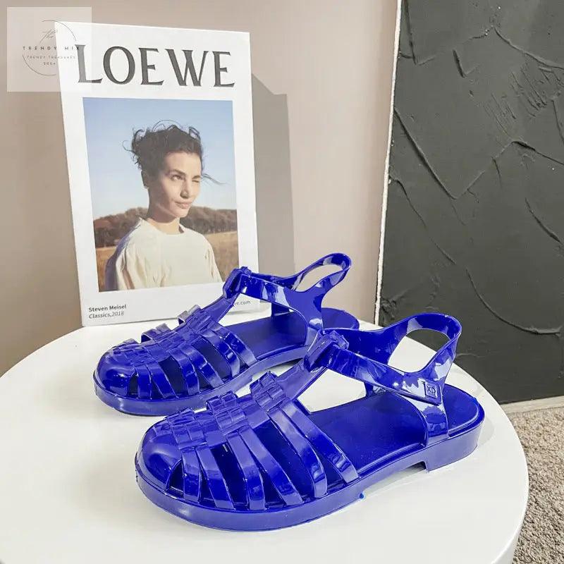 Women’s Retro Transparent Jelly Flats with Buckle - Trendy Mix