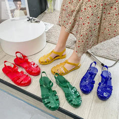 Women’s Retro Transparent Jelly Flats with Buckle - Trendy Mix